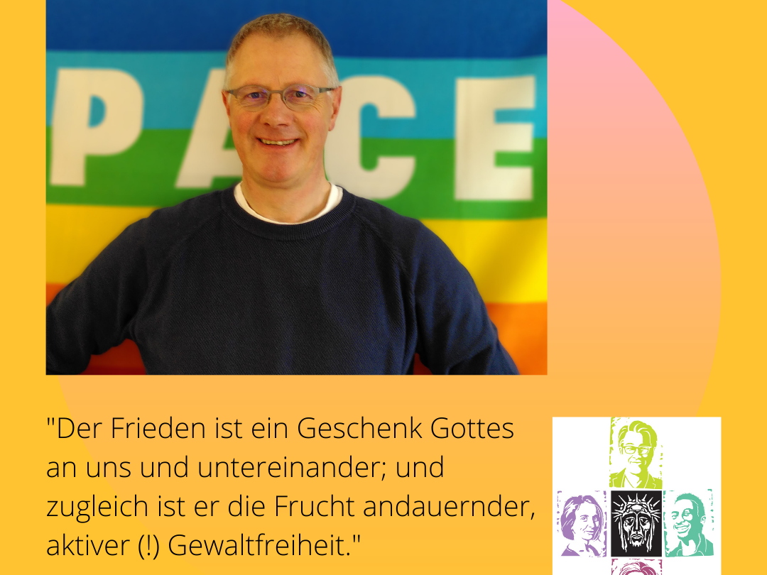 'Der Frieden ist ein Geschenk Gottes an uns und untereinander; und zugleich ist er die Frucht andauernder, aktiver (!) Gewaltfreiheit.' Burchard Schlömer, Aachen, geb. 1964. Referent 'Kirche in der Gesellschaft' im Bischöflichen Generalvikariat Aachen, pax-christi-Mitglied, Fachkraft für Friedensarbeit. Und Mitglied der Projektgruppe 'Gib dem Frieden dein Gesicht'. #friedensgesichter #75jahre #aachenerfriedenskreuz